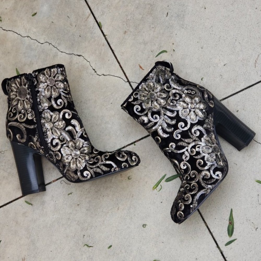 GUESS Ankle heel zip black Sequins boots